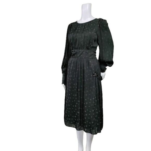 Max Studio Vintage Whimsy Goth Star Pattern Puff Sleeves Pleated Midi Dress M - Picture 4 of 16